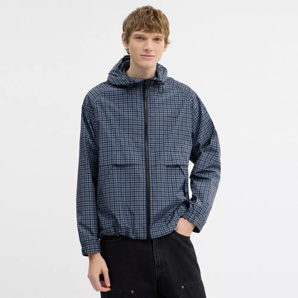 Plaid Windbreaker In Recycled Polyester - Blue