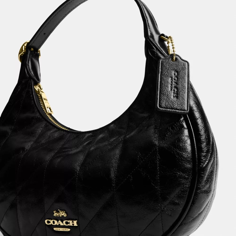 Emily Shoulder Bag With Quilting - Crinkle Leather/Gold/Black