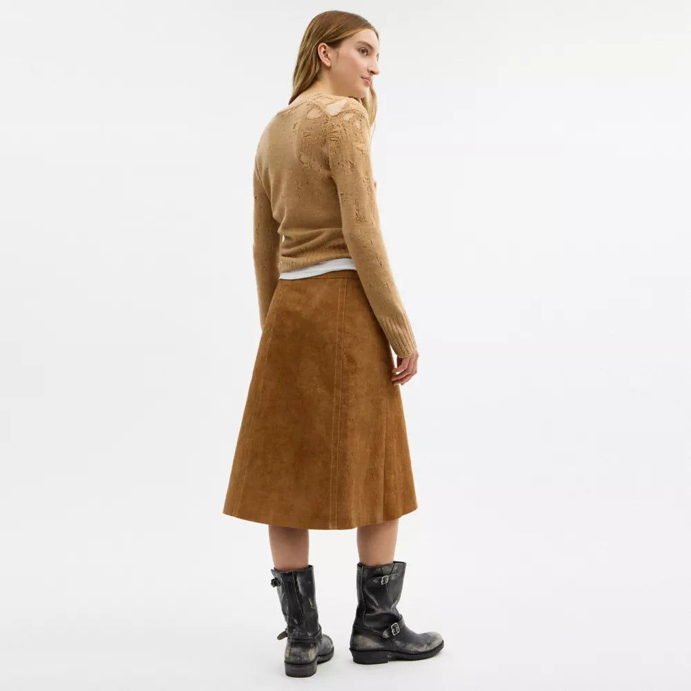Heritage Suede Midi Skirt - Brown