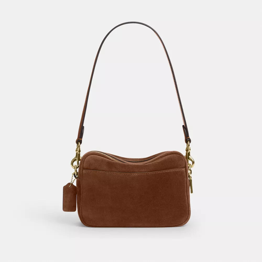Mini Carey Crossbody Bag - Suede/Gold/Warm Brown