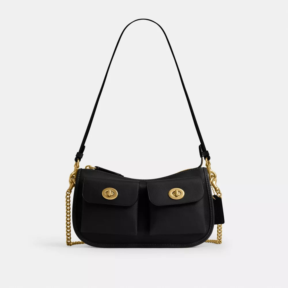 Twin Turnlock Waverly Bag - Natural Grain Leather/Brass/Black