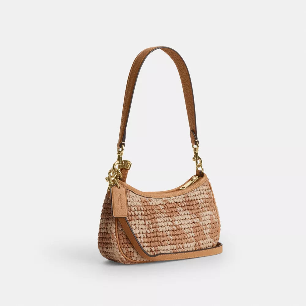 Teri Mini Crossbody Bag With Gingham Print - Straw/Gold/Tan