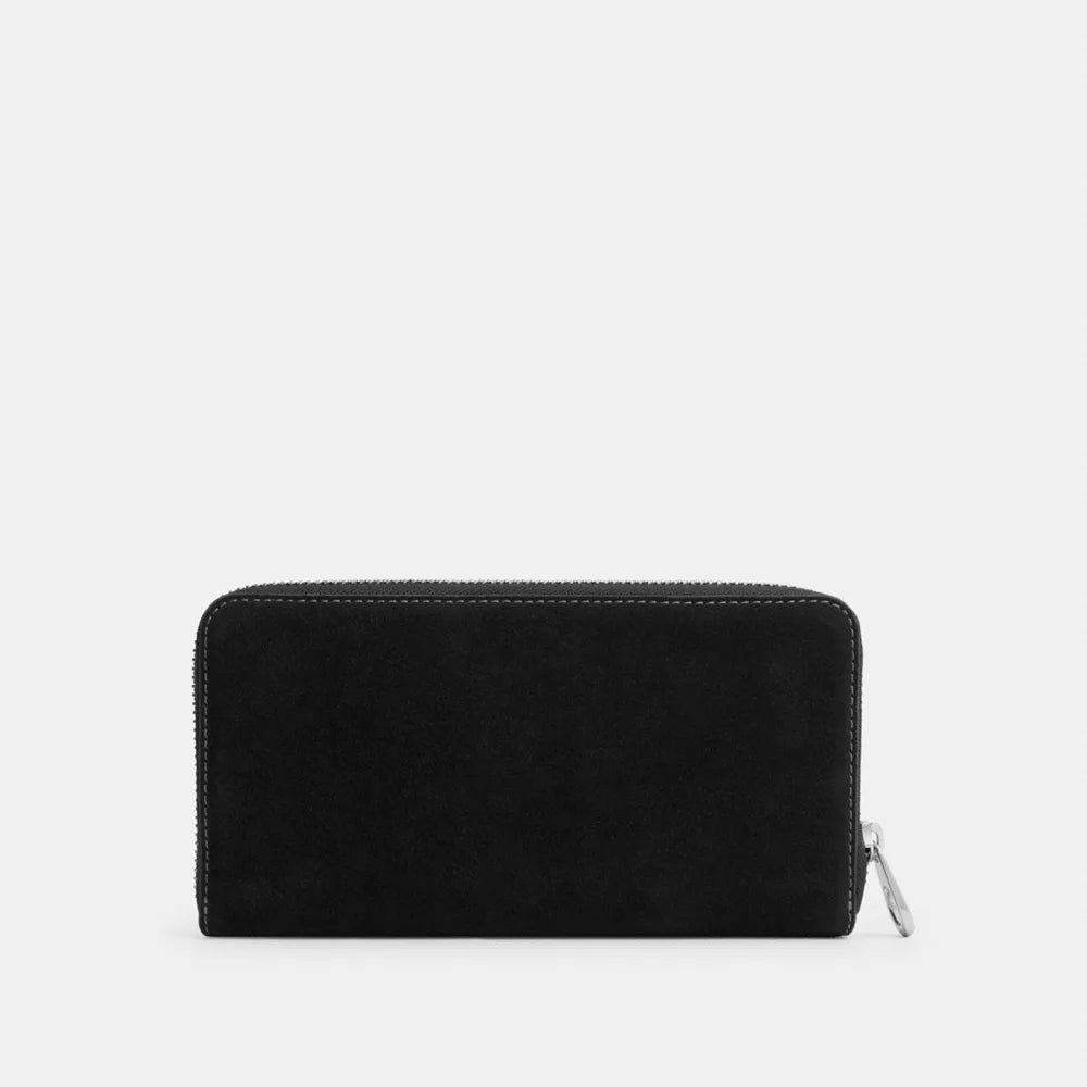 Long Zip Around Wallet - Suede/Silver/Black