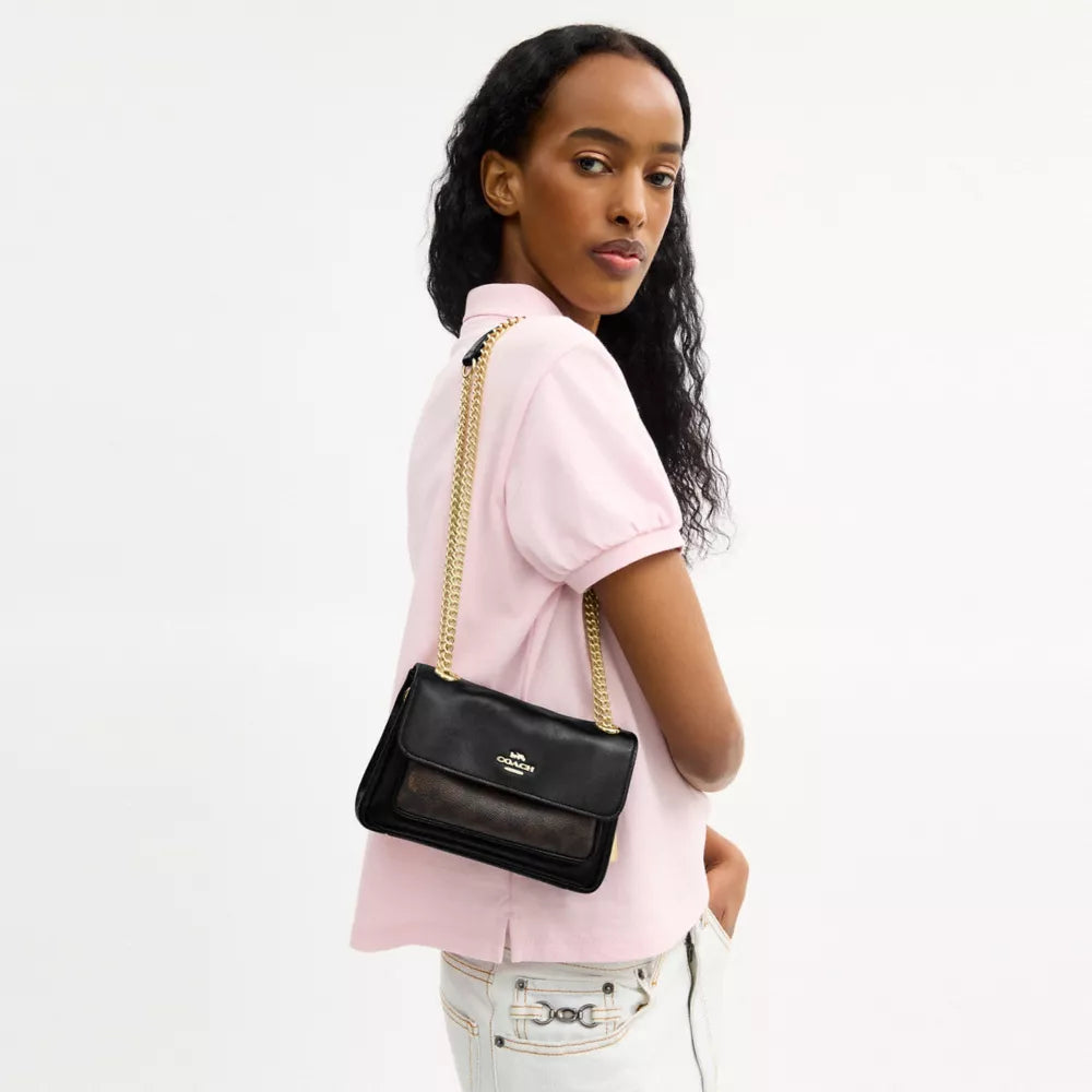Elodie Crossbody Bag 18 In Signature Canvas - Gold/Walnut/Black