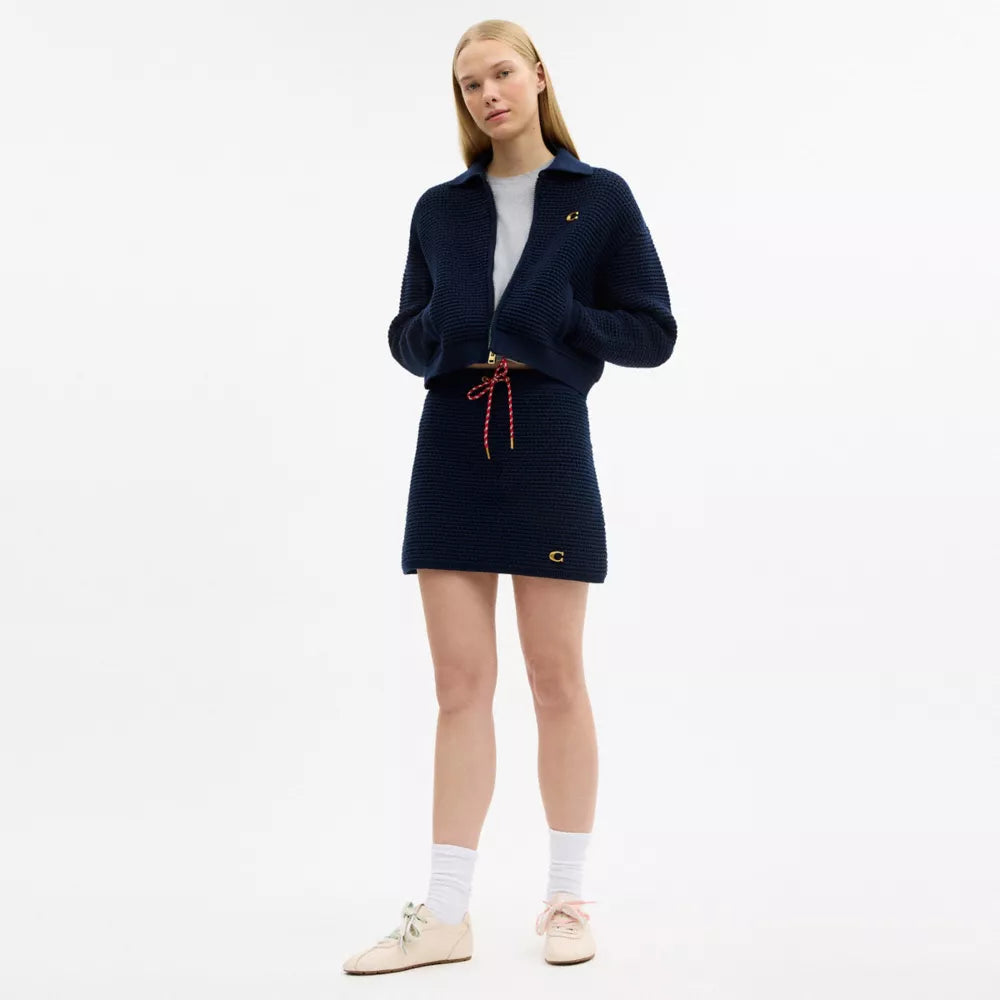 Textured Knit Skirt - Navy Blue