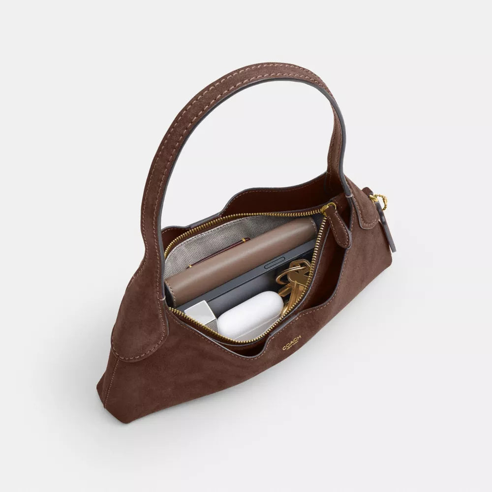 Brooklyn Shoulder Bag 26 - Suede/Brass/Dark Chocolate