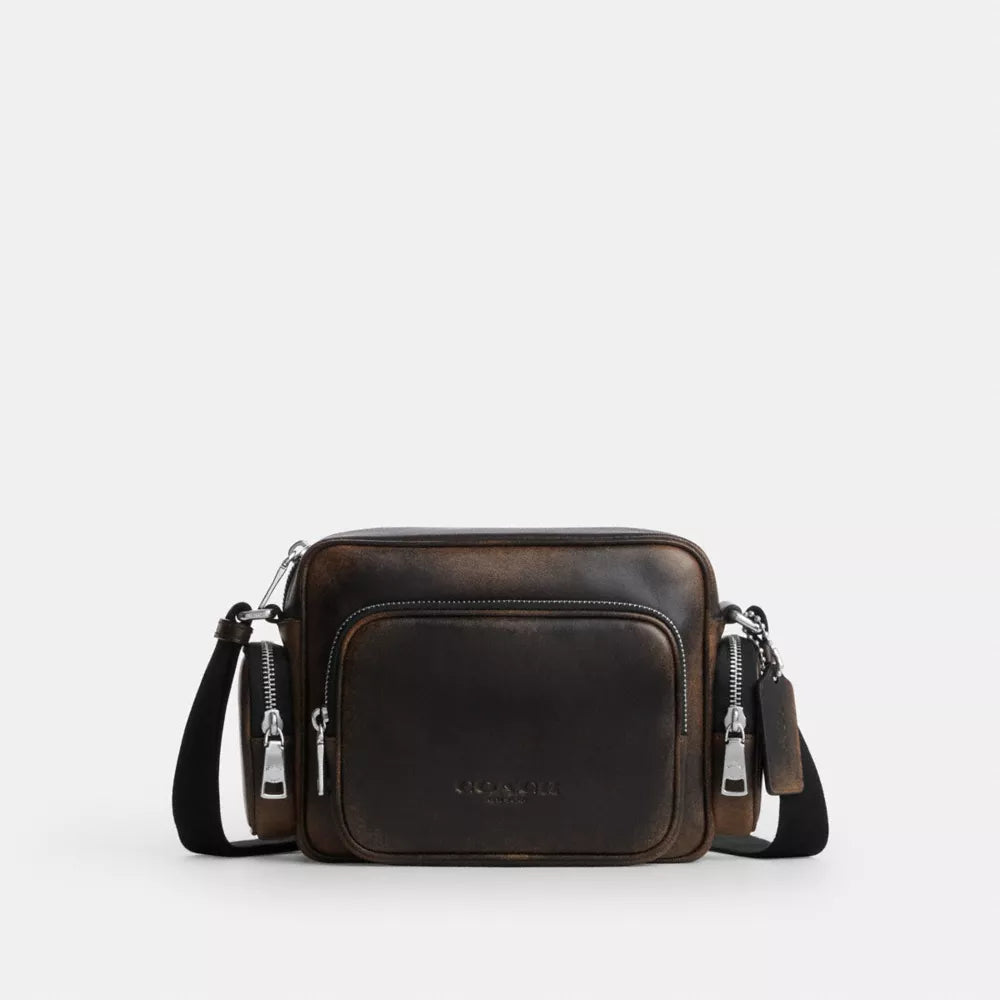 Fletcher Crossbody Bag In Loved Leather - Silver/Black Brown