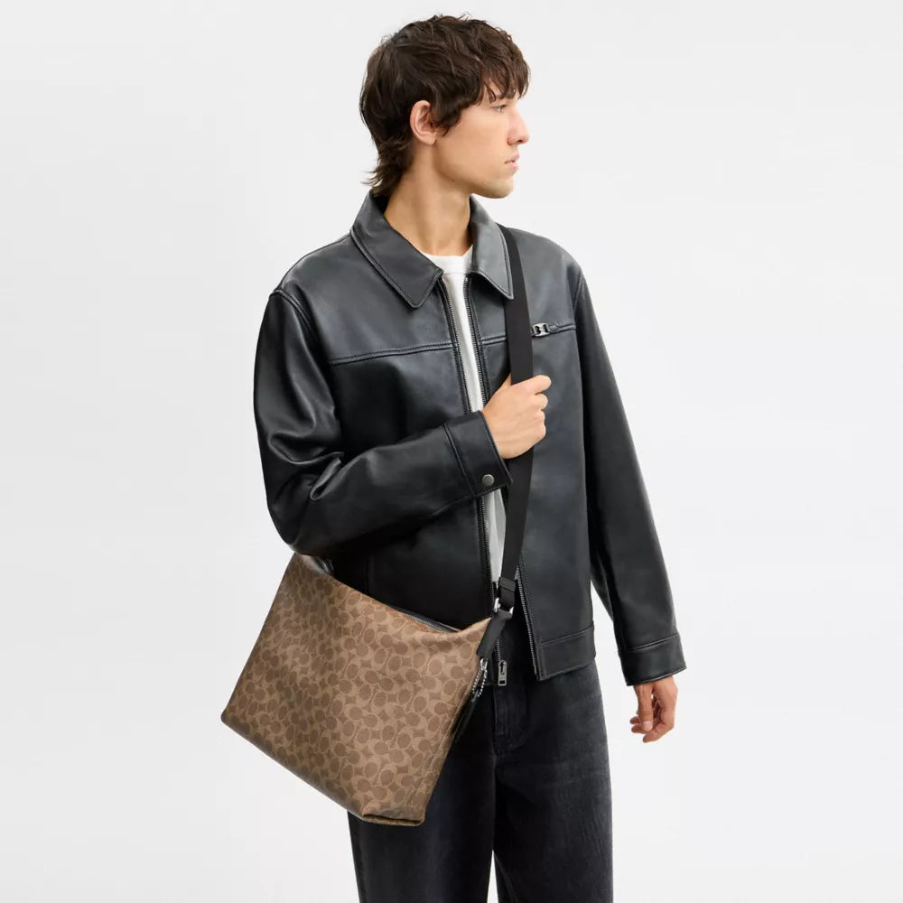 Finn Hobo Bag 32 In Signature Canvas - Signature Canvas/Silver/Tan Black