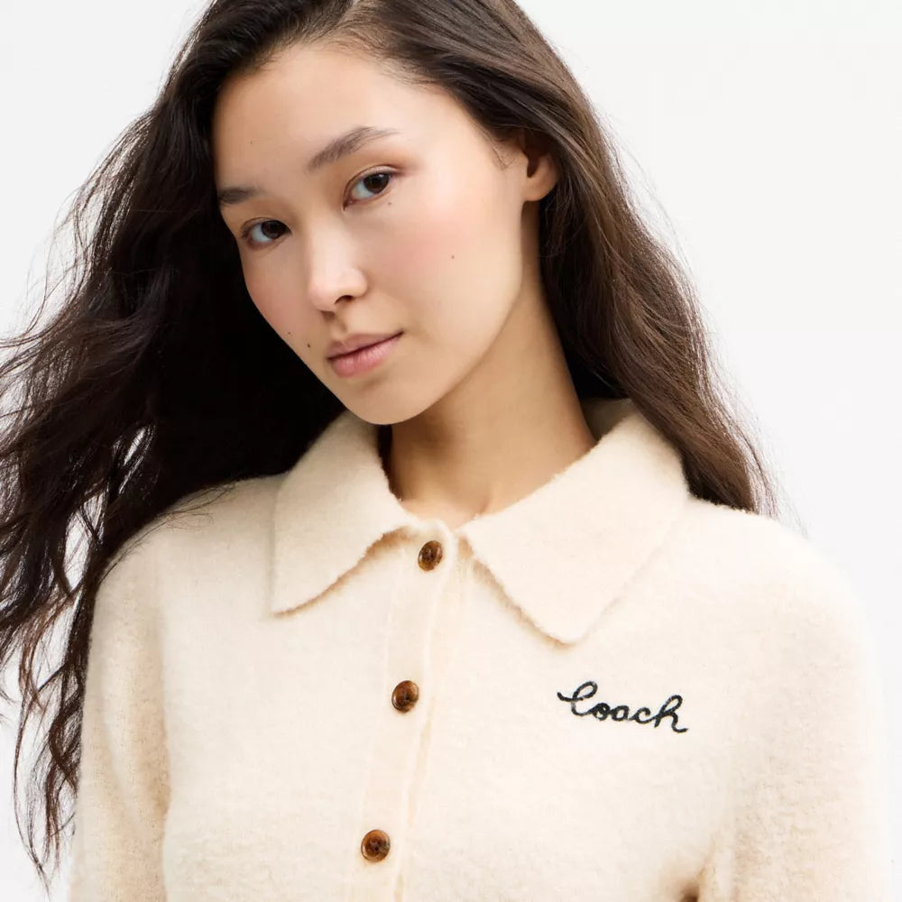 Embroidered Cropped Cardigan - Ecru