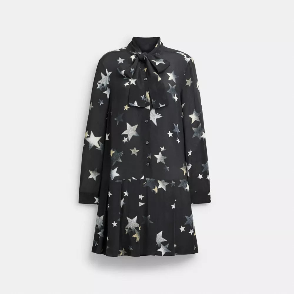 Tie Neck Star Dress - Black