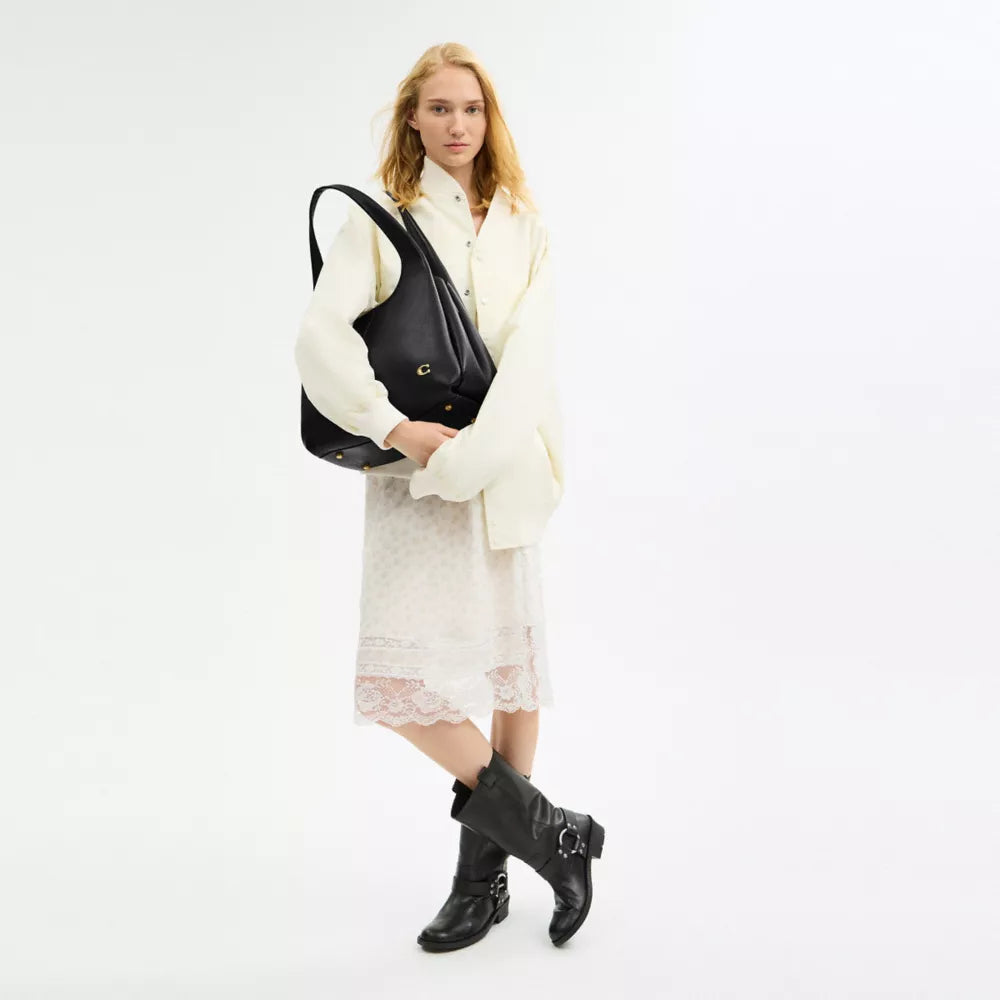 Lana Shoulder Bag - Polished Pebble Leather/Brass/Black