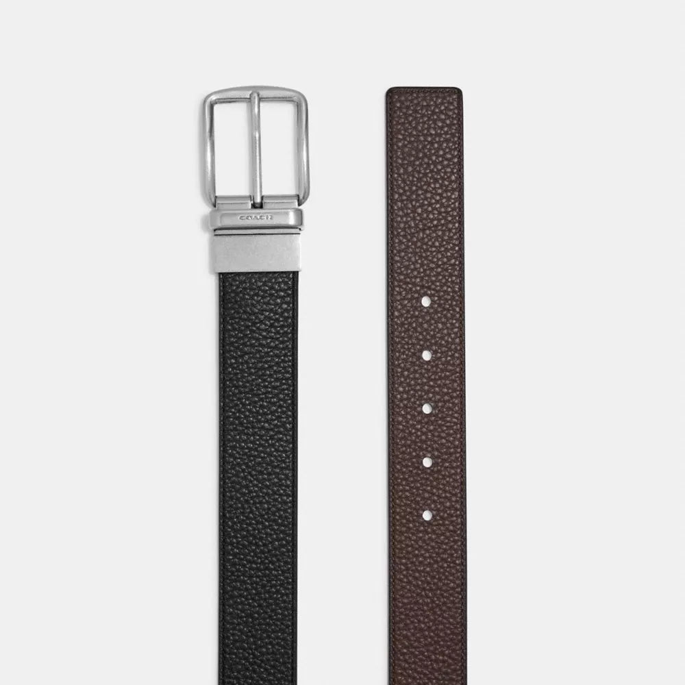 Harness Buckle Cut-To-Size Reversible Belt, 38MM - Pebbled Leather/Black Dark Brown