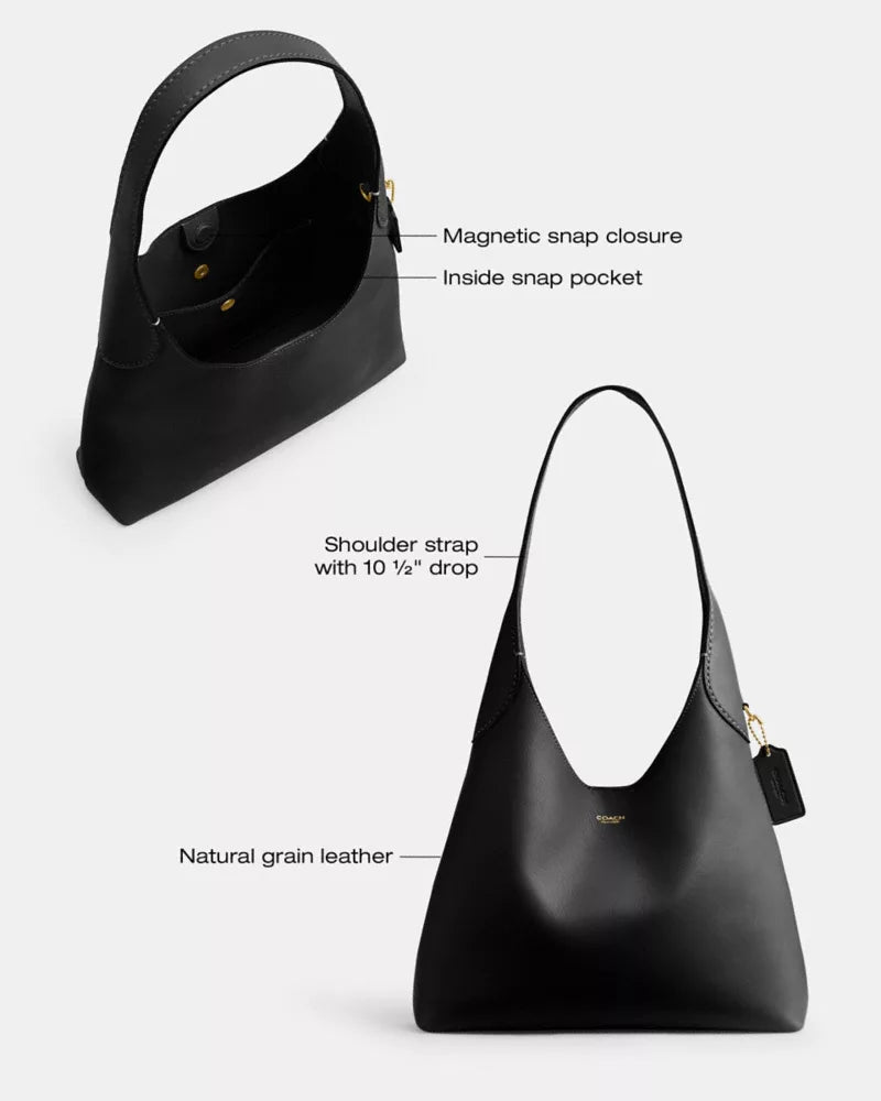 Brooklyn Shoulder Bag 28 - Suede/Brass/Warm Brown