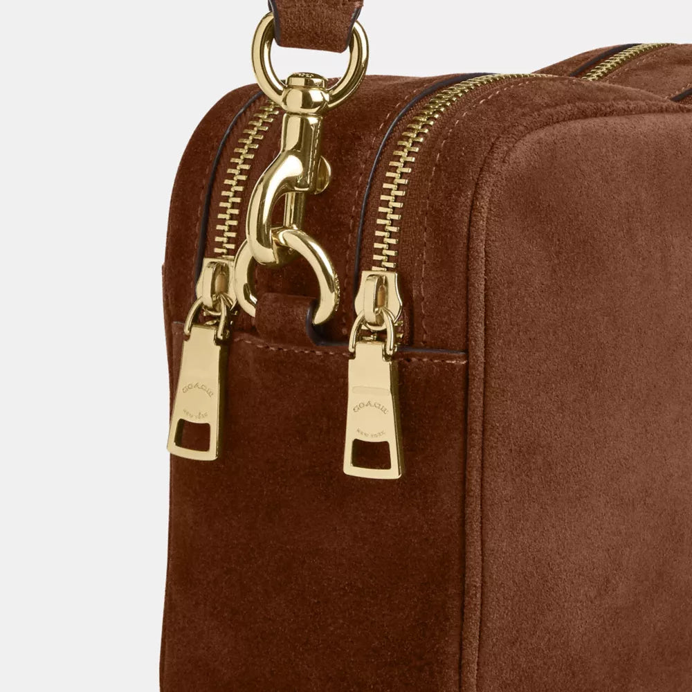 Carey Crossbody Bag - Suede/Gold/Warm Brown
