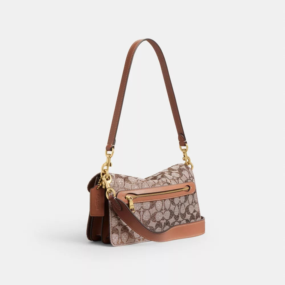 Tabby Shoulder Bag 26 In Crystal Signature Jacquard - Crystal/Brass/MUSHROOM