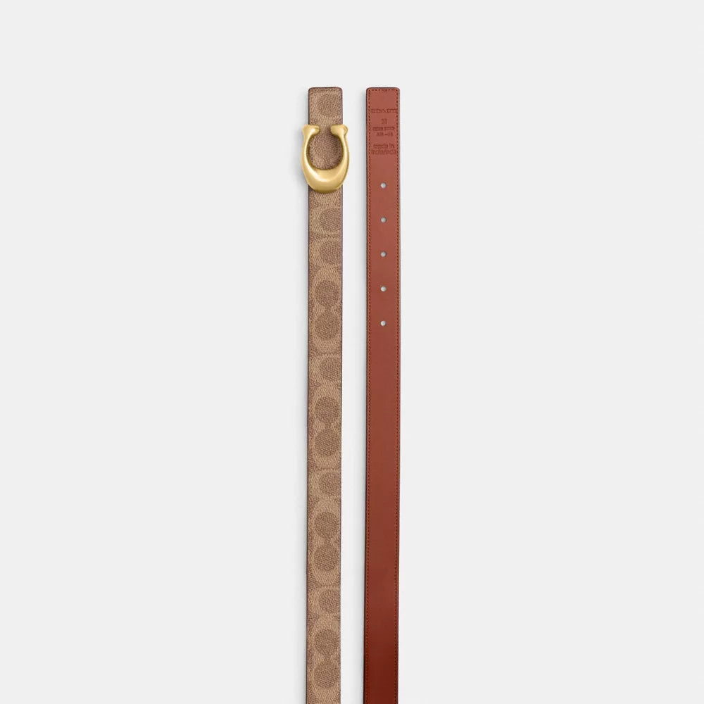 Sculpted C Buckle Reversible Belt, 25MM - Coated Canvas/Brass/Tan Caramel