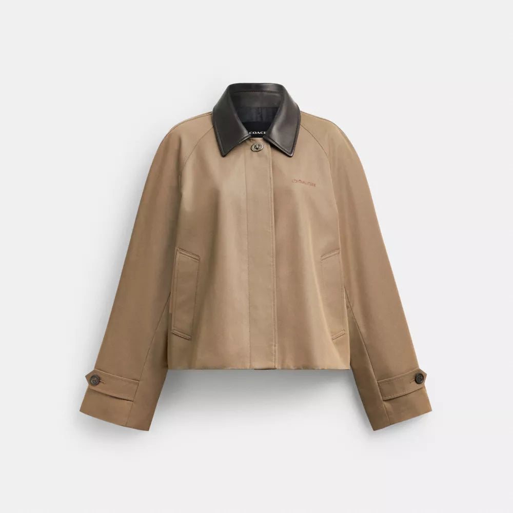 Swing Trench Coat With Leather Collar - Mud
