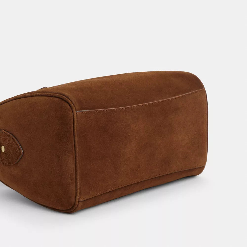 Rowan Satchel Bag - Suede/Gold/Warm Brown