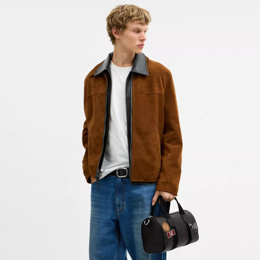 Explorer Duffle Bag 28 In Signature Canvas With Patches - Signature Canvas/Sv/Walnut/Black
