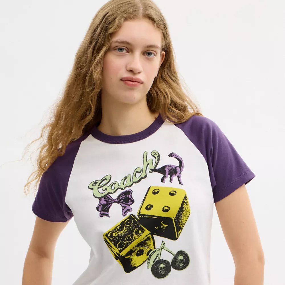 Charms Raglan T-Shirt In Organic Cotton - Vintage Ivory Multi