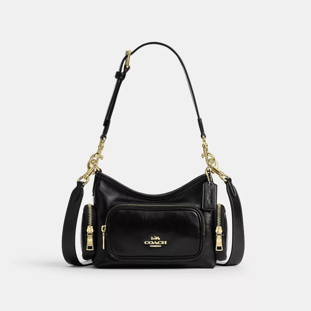 Laurel Shoulder Bag 22 With Pockets - Crinkle Leather/Gold/Black