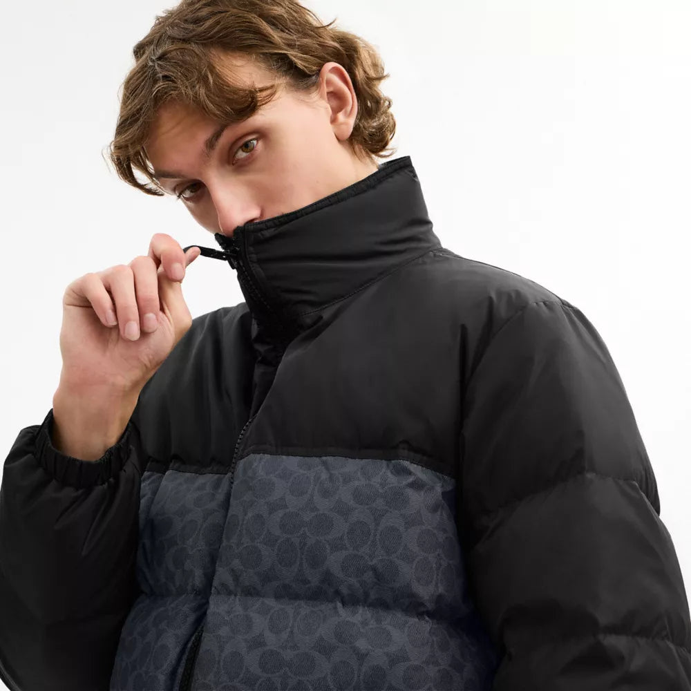 Signature Down Jacket In Recycled Polyester - Charcoal Signature