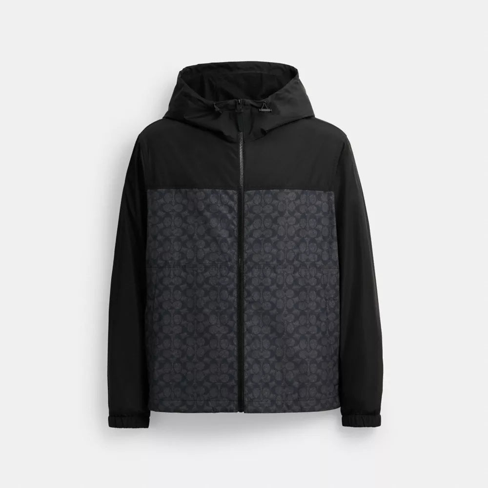 Signature Full Zip Windbreaker In Recycled Polyester - Charcoal Signature