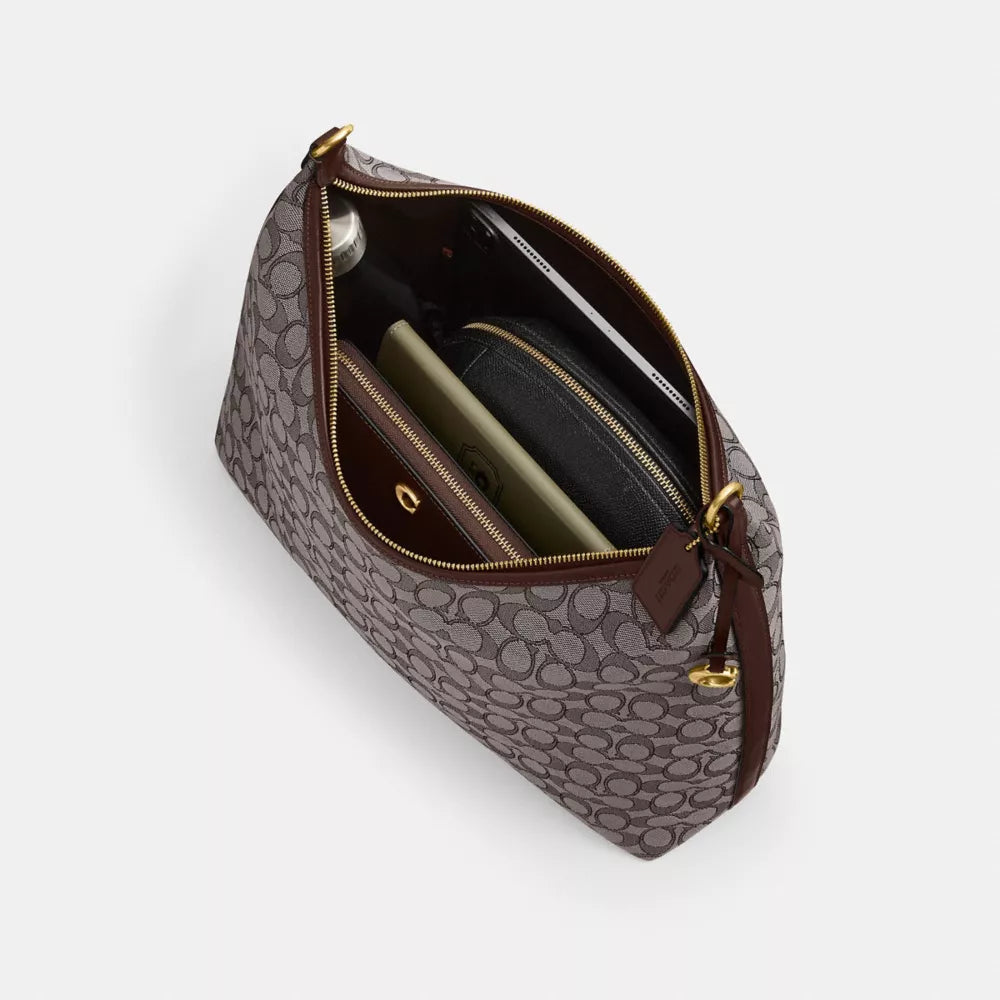 Juliet Shoulder Bag 38 In Signature Jacquard - Jacquard/Brass/Oak Maple
