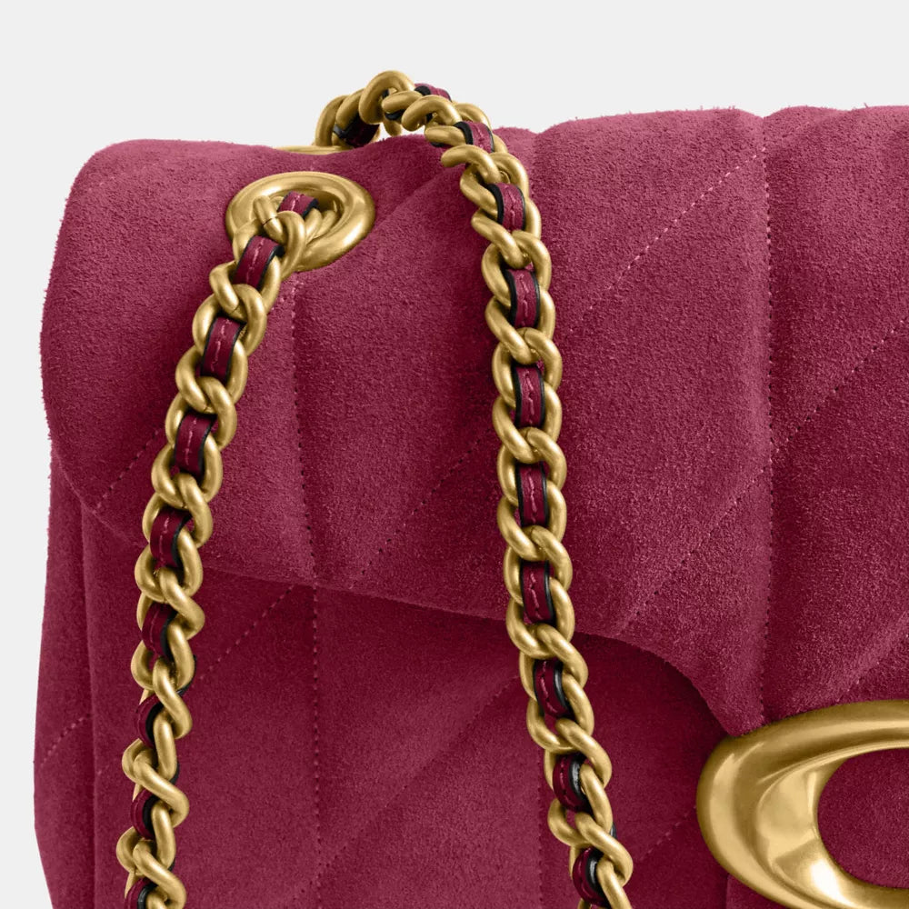 Tabby Shoulder Bag 26 With Quilting - Brass/Dark Fuchsia