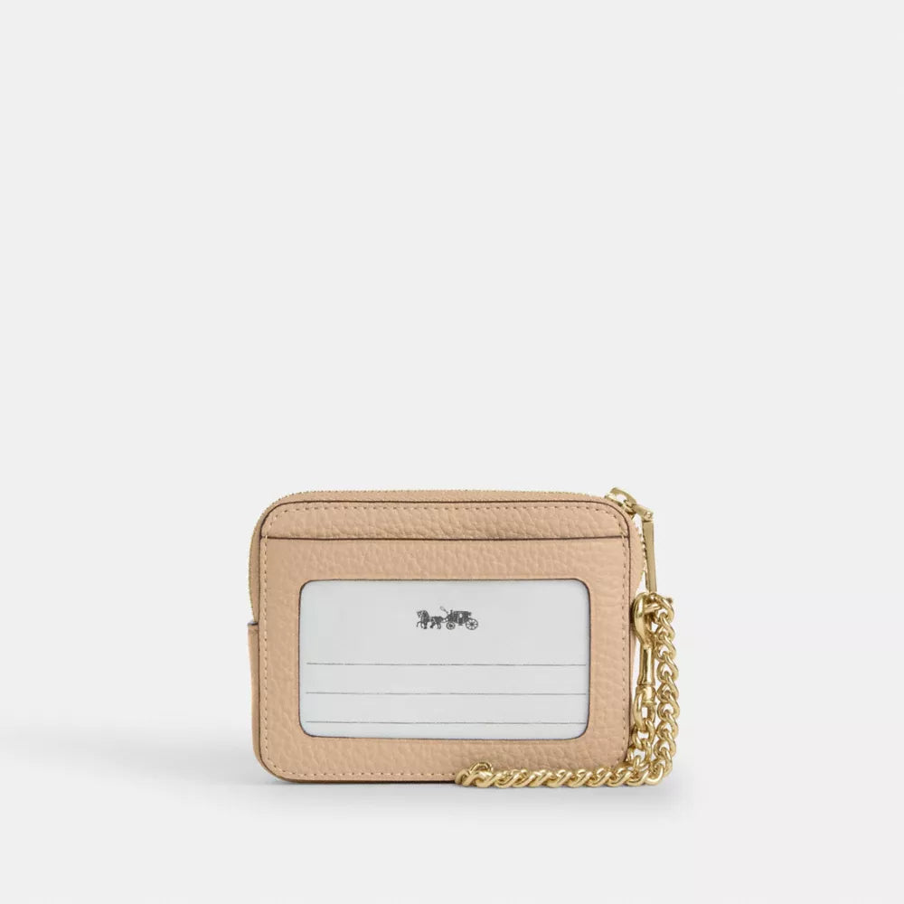 Zip Card Case In Signature Leather - Pebbled Leather/Gold/Oat