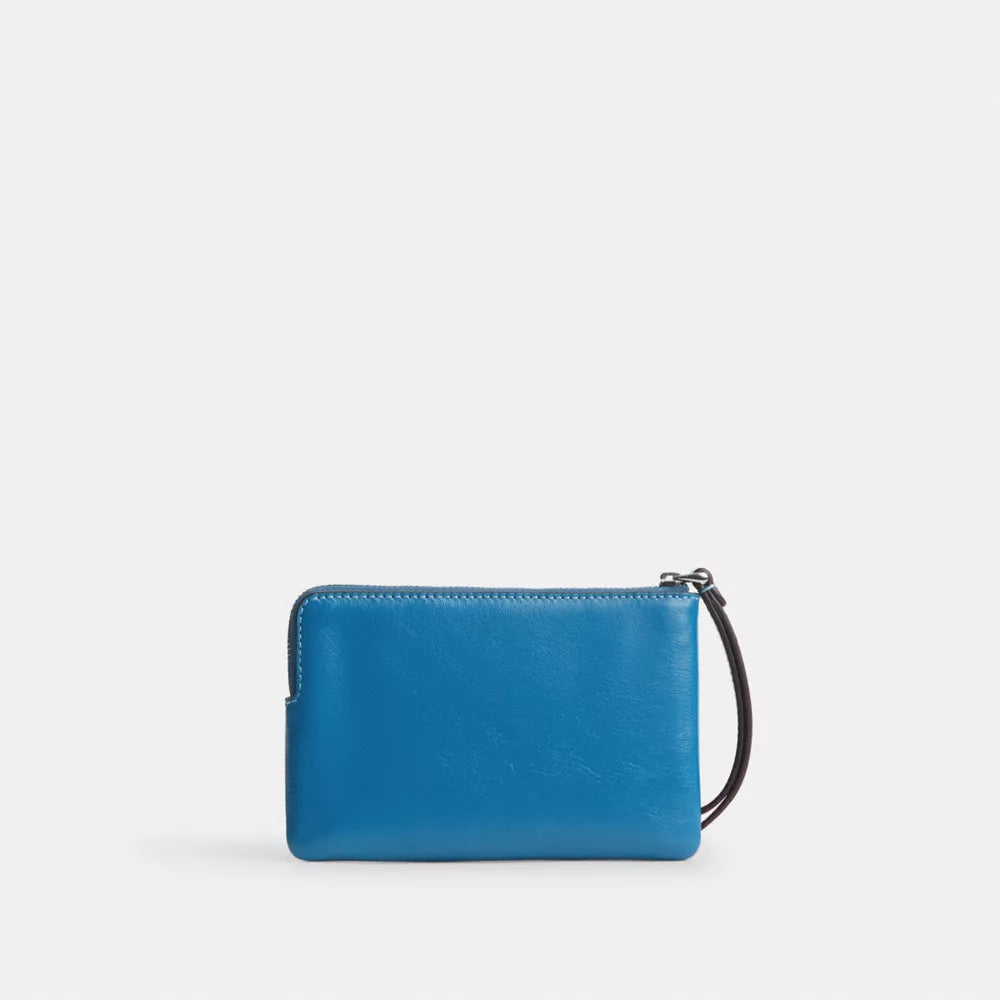 Corner Zip Wristlet - Crinkle Leather/Silver/Blue Jay