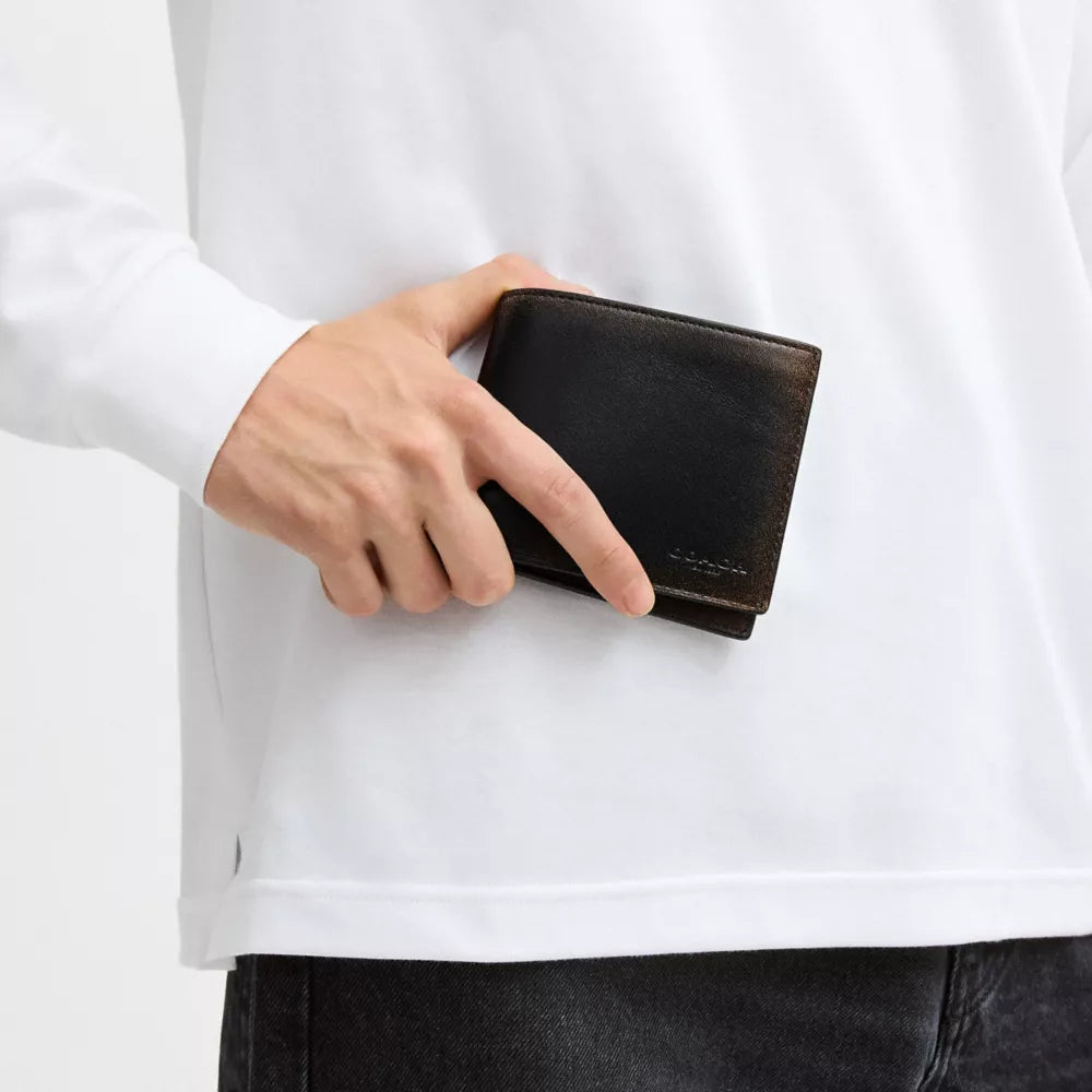 3-In-1 Wallet In Loved Leather - Black Brown