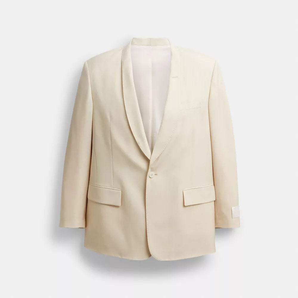 Yarn Dye Shawl Collar Blazer - Ivory