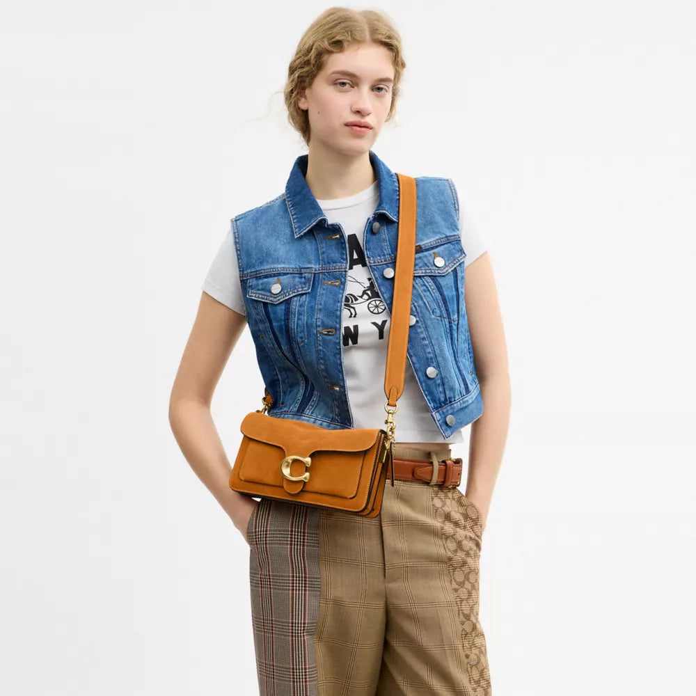 Tabby Shoulder Bag 26 - Suede/Brass/Marigold