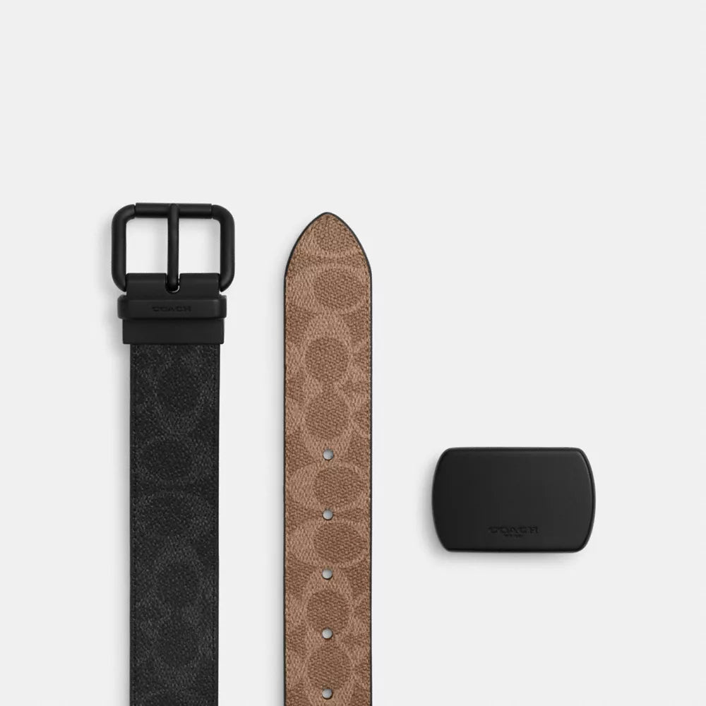 Boxed Roller Buckle Cut-To-Size Reversible Belt, 38MM - Matte Black/Black Signature