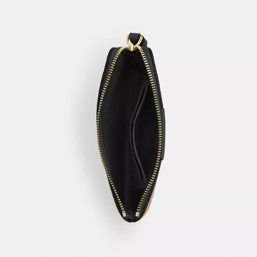Corner Zip Wristlet In Signature Canvas With Stripe - Gold/Tan/Black