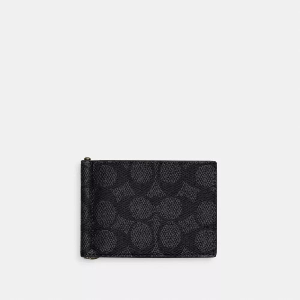 Slim Money Clip Billfold Wallet In Signature Canvas - Gunmetal/Charcoal/Black
