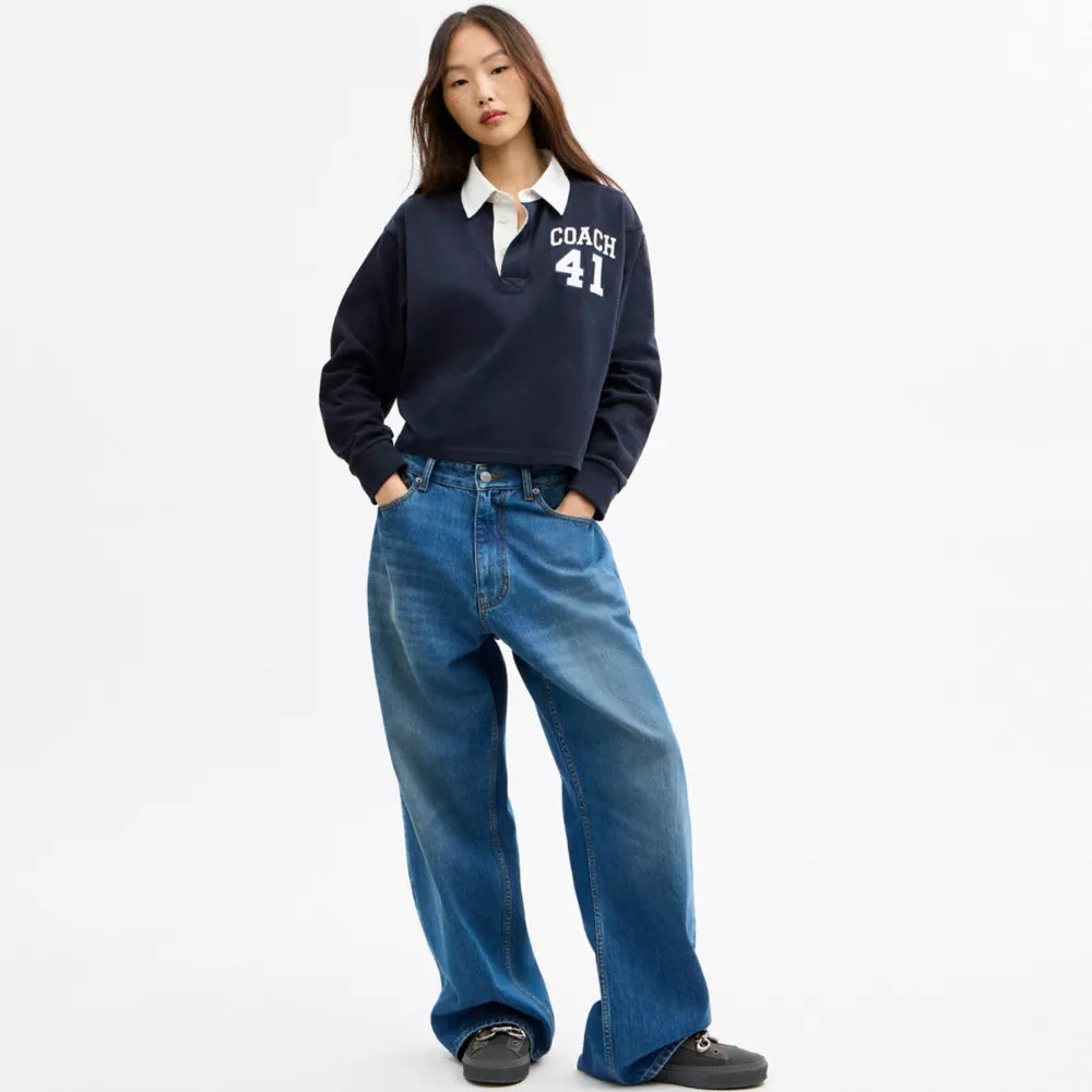 Heritage Long Sleeve Cropped Rugby Polo - Dark Sapphire