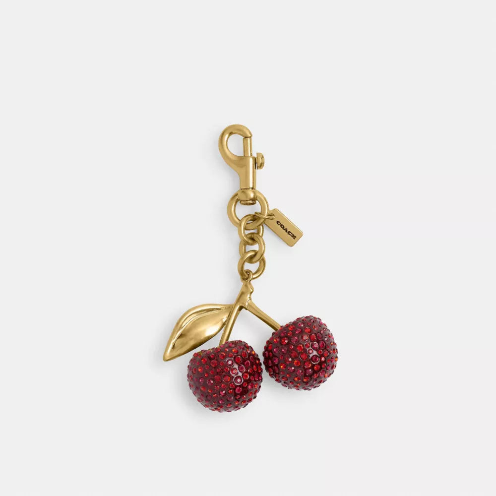 Crystal Cherry Bag Charm - Brass/Red
