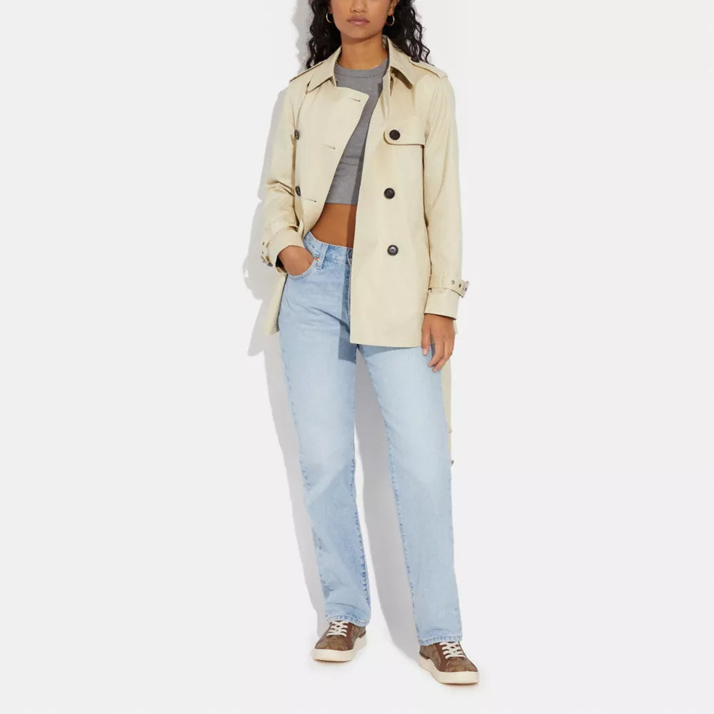 Solid Short Trench Coat - Bone