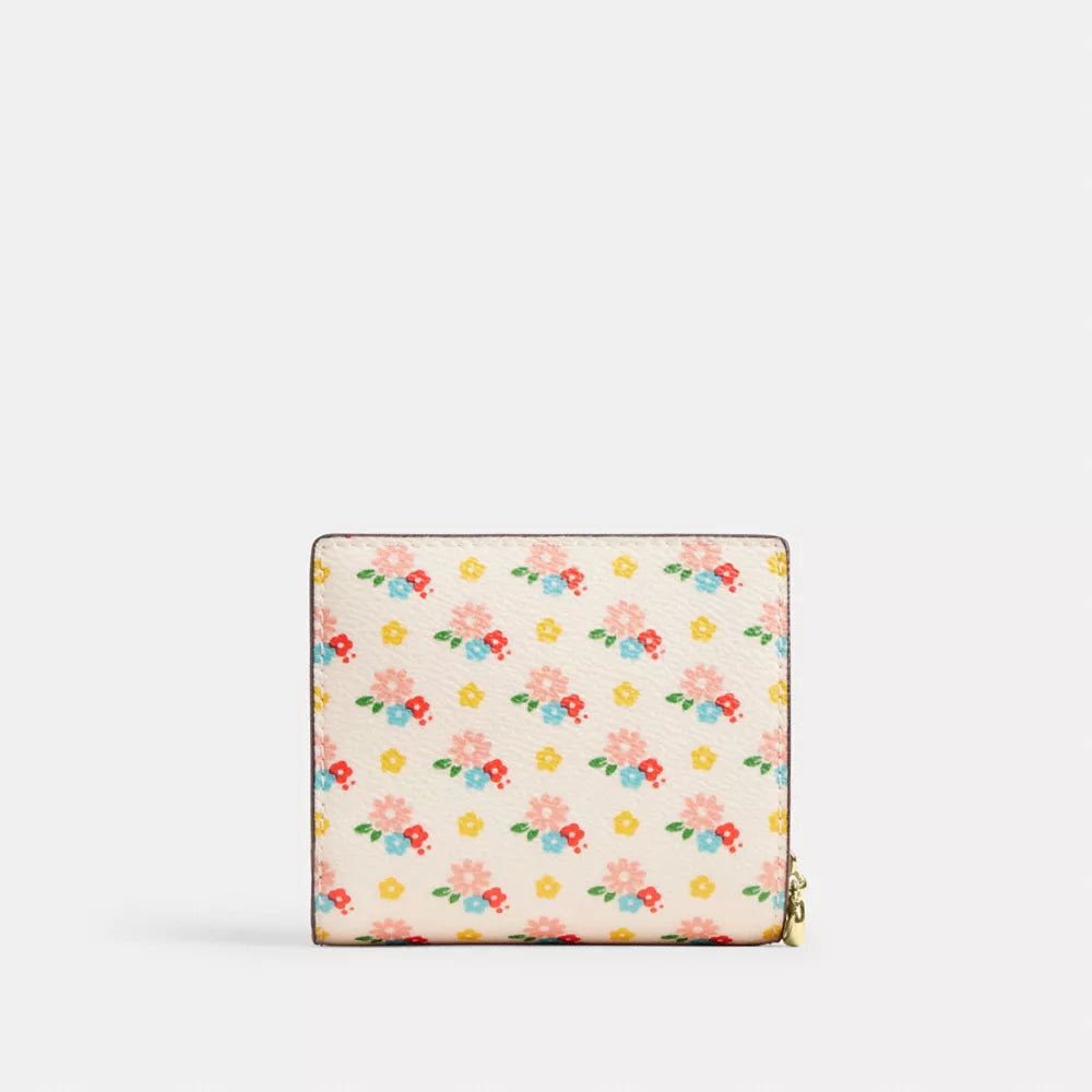 Snap Wallet With Floral Print And Charm - Gold/Chalk Multi