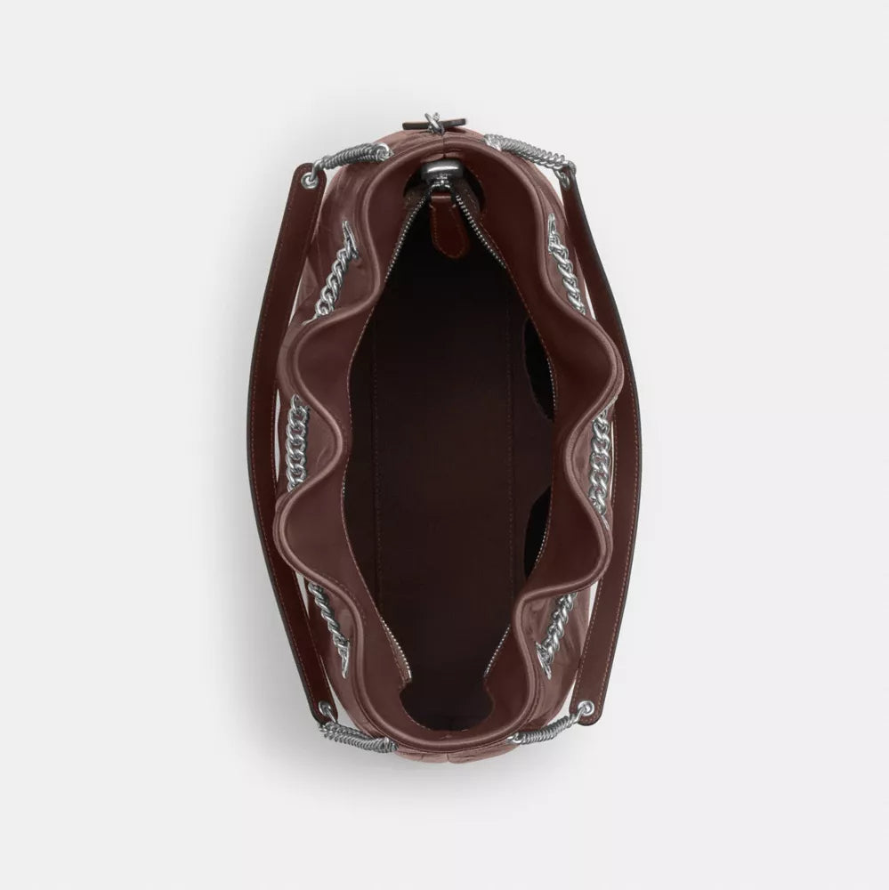 Evelyn Shoulder Bag With Quilting - Smooth Leather/Silver/Maple