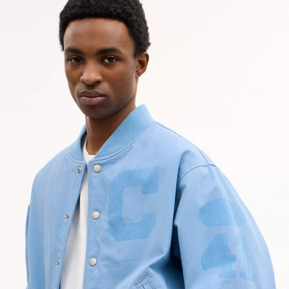 Canvas Varsity Jacket - Cerulean Light Blue