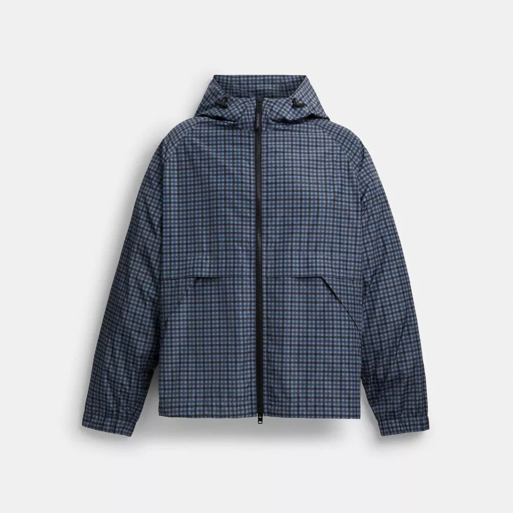 Plaid Windbreaker In Recycled Polyester - Blue