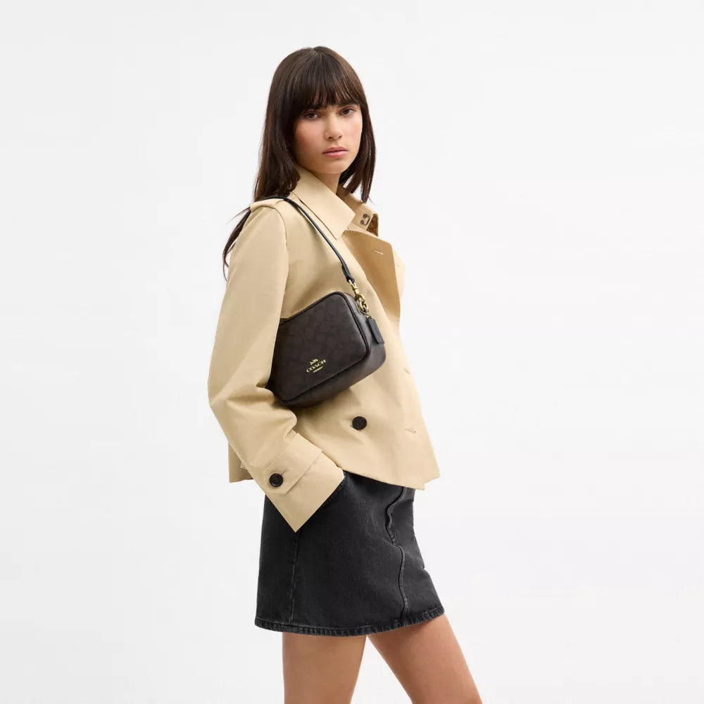 Mini Carey Crossbody Bag In Signature Canvas - Signature Canvas/Gold/Walnut/Black