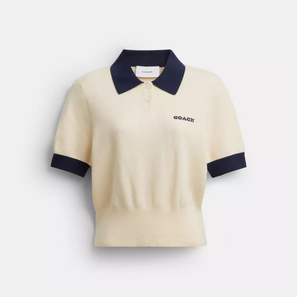 Knit Polo In Organic Cotton - Cream