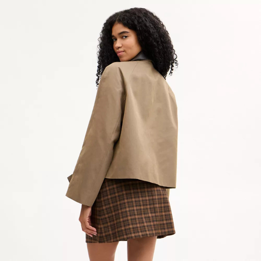 Swing Trench Coat With Leather Collar - Mud