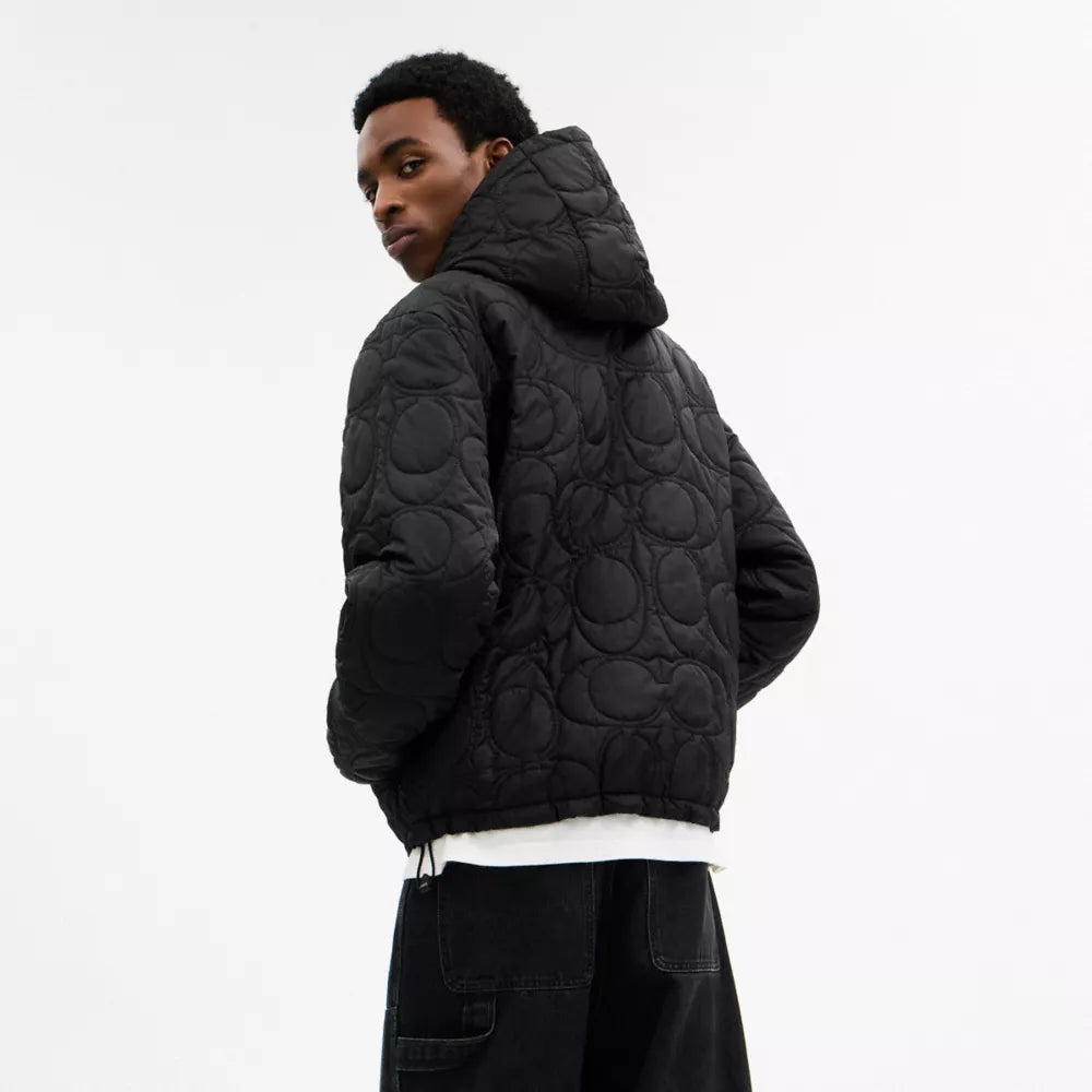 Quilted Signature Puffer Jacket In Recycled Polyester - Black