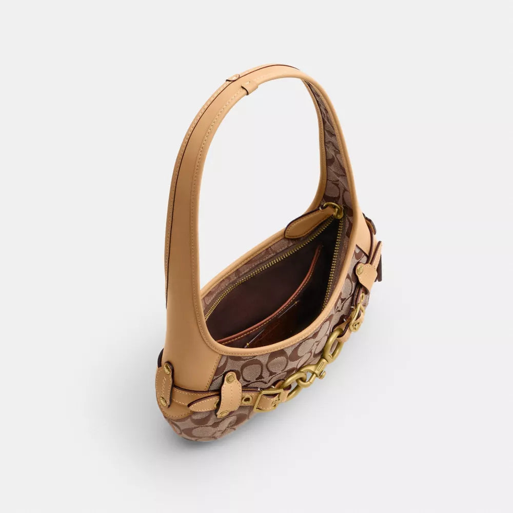 Belted Ergo Shoulder Bag 26 In Signature Jacquard - Jacquard/Brass/Khaki Light Peach