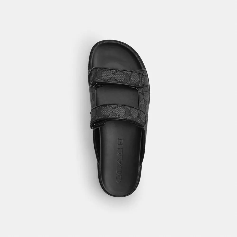 Double Banded Sandal In Signature Jacquard - Charcoal/Black